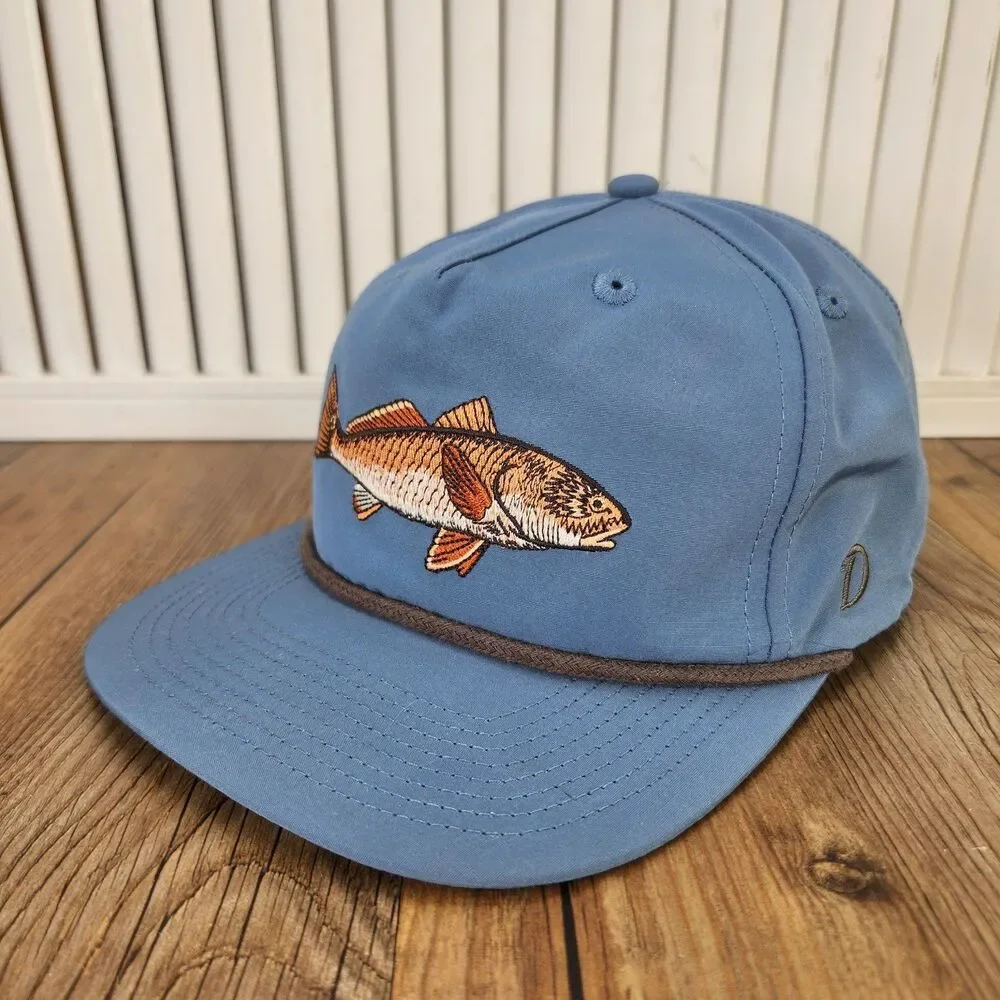 Duck Camp Redfish Hat Coastal Blue Snapback Rope Camping Fishing Outdoor Cap
